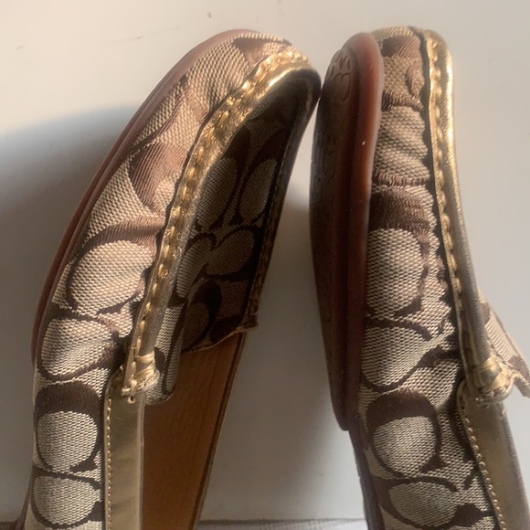 Y2K COACH SIGNATURE SUMMER FLATS DRIVING LOAFERS 6M MONOGRAM JACQUARD GOLD KHAKI - Picture 7 of 14